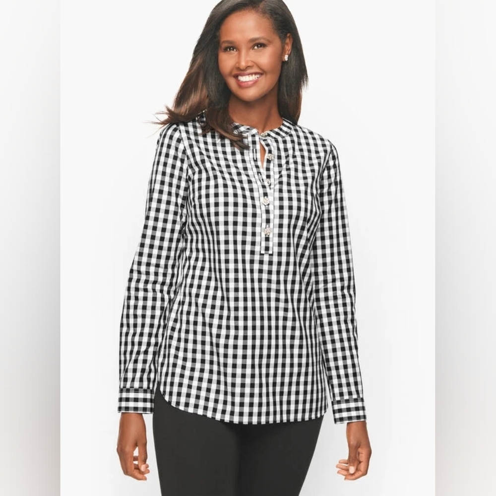 Talbots Women's Band Collar Tunic In Buffalo Plaid